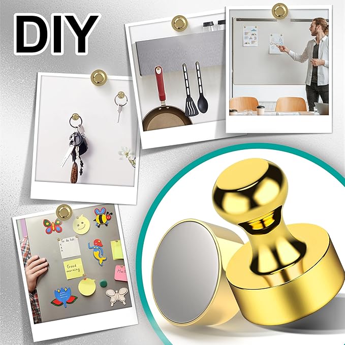 Tiergrade Metallic Magnets, Refrigerator Magnets, 24 Pack Gold Magnetic Push Pins, Strong Fridge Magnets, Multi-use Whiteboard Magnets Perfect for Kitchen Office Classroom