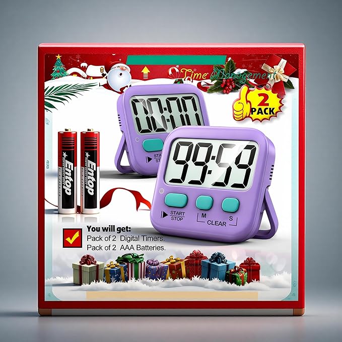 Antonki 2 Pack Digital Timer for Kids, Magnetic Countdown Kitchen Timers for Cooking, Egg, Classroom, Teacher, Exercise, Study, Oven - Battery Included