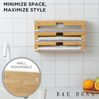 Rae Dunn Bamboo Bag Organizer for Kitchen Drawer - Durable Wood Organizer for Kitchen Storage - Holds Gallon, Quart, Snack, Sandwich Size Baggies, Plastic Wrap and Foil