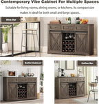 Farmhouse Wine Bar Cabinet with Storage, Liquor Cabinet with Rack for Inside Cabinet, Coffee Bar Cabinet with Sliding Barn Door, Buffet Table for Kitchen, Living Room, 54 Inch (Antique Brown)