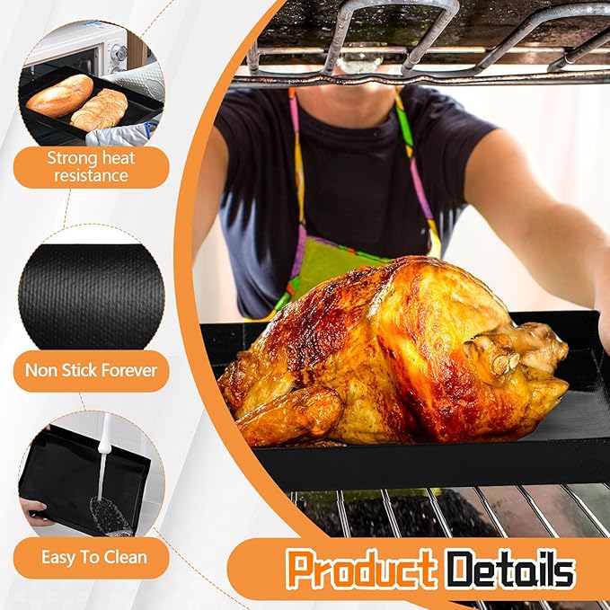 Teenyyou 4 Pcs 11 x 11 x 1 Inch Non-stick Ptfe Oven Trays Reusable Solid Baking Basket Easy Clean Heat Resistant Black Quick Oven Accessories for Heating Chips Chicken Snacks in Restaurant Kitchens