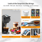 KOTLIE Single Cup Coffee Maker, Multi Capsule Machine Compatible With Various Capsule Types, 4 Temperature Settings, 7 Water Volume Levels,19 Bar(Glossy Black)