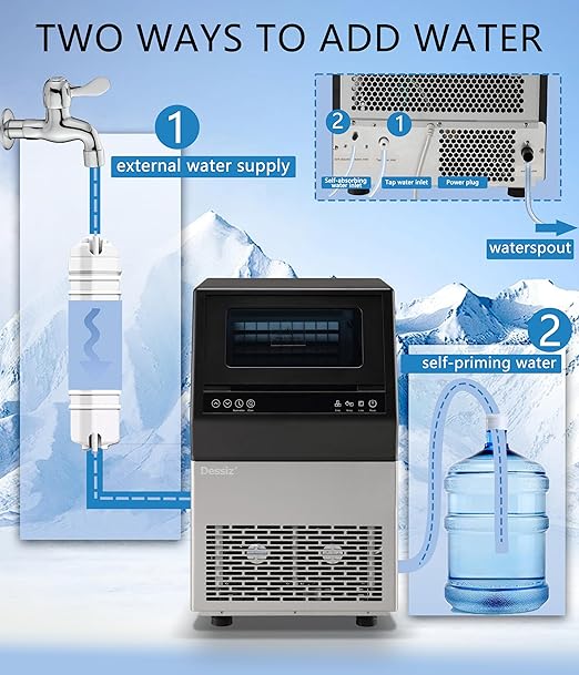 Commercial Ice Maker Machine, 100lbs/24H and 45pcs Stainless Steel Freestanding Ice Machine, Tap Water & Top Loading Under Counter ice Maker,Self-Cleaning for Bar Office Restaurant
