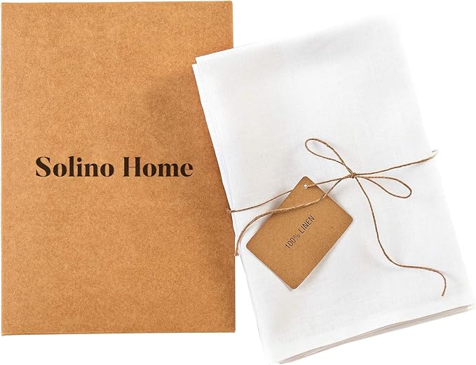 Solino Home White Linen Napkins Set of 4-100% Pure Linen Cloth Washable Dinner Napkins 20 x 20 Inch for Winter, Valentines, Holiday, New Year - Fete