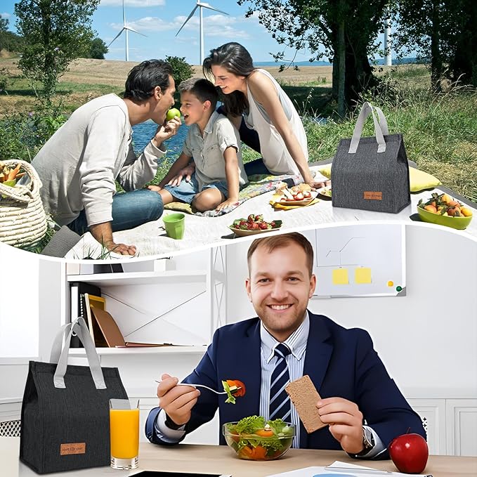 VZZNN 12 Pack Lunch Bags Bulk,Insulated Reusable Lunch Bags with Aluminum for Women Men,Leakproof Tote Large Lunch Box for Office,Work,Beach or Travel(Grey)