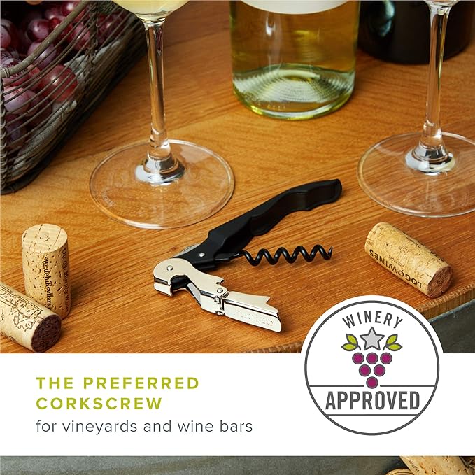 True Truetap Double Hinged Waiter's Corkscrew Wine Opener, Stainless Steel Wine Bottle Opener with Built In Foil Cutter, Bar Cart Accessories, Home Bar Tools, Wedding Gifts, Set of 1, Navy Blue