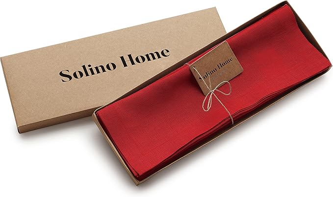 Solino Home Linen Red Placemats Set of 4-100% Pure Linen Placemats 14 x 19 Inch for Valentines, Holiday, Winter, New Year - Fete