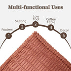 Unstuffed Pouf Ottoman Cover Soft Storage Extra Seat Farmhouse Comfortable Bohemian Poufs Accent Footrest 20x20x8 Inches for Living Room Bedroom Study Nook (Caramel B, Square)