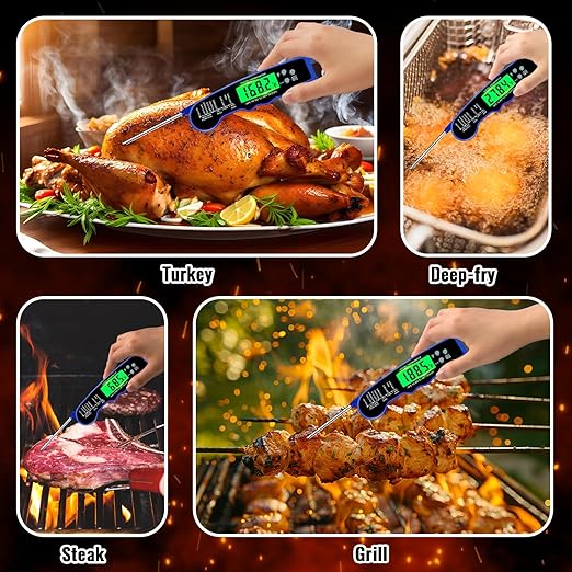 Stocking Stuffers for Men Women Adults: Meat Thermometer Digital, Instant Read Meat Thermometer with Backlight & Magnet for Kitchen, Beef, Grill, Turkey,IP67 Waterproof Cooking Thermometer