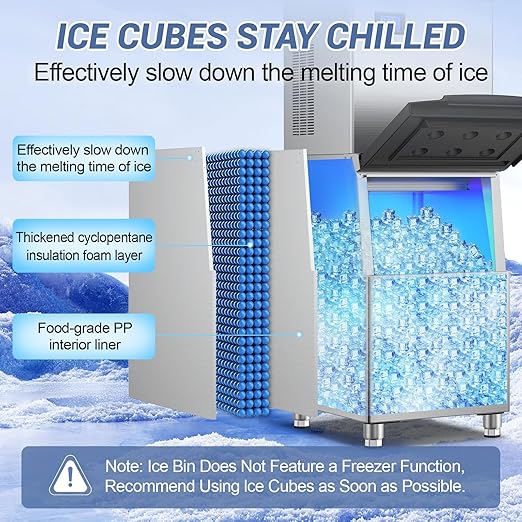 Ice Maker Commercial Ice Machine Large Capacity Stainless Steel 500 Lbs/24H Industrial Ice Machine, 350 Lbs Storage Commercial Ice Machines Free Standing, Cubes Ice Makers Commercial