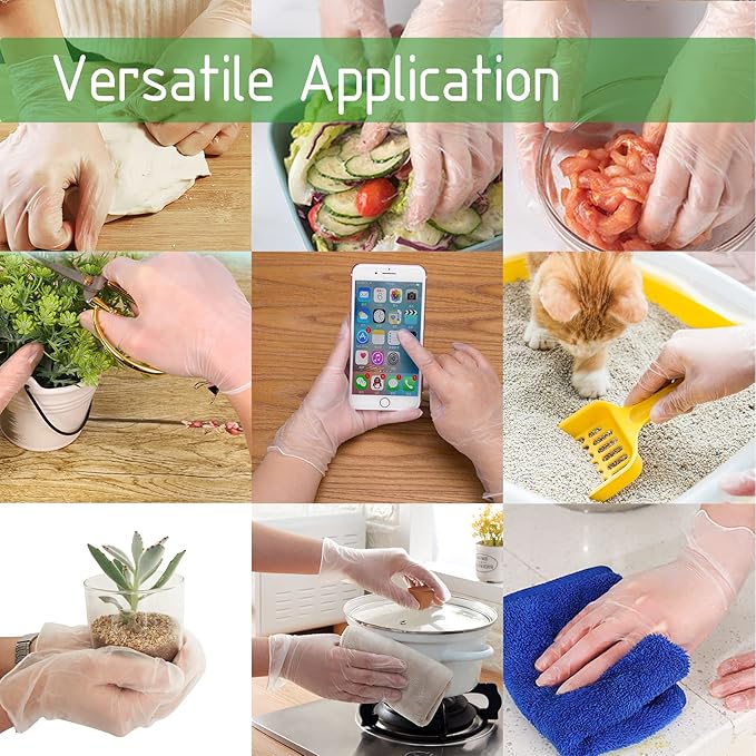 Clear Vinyl Food Safe Disposable Gloves Latex Free Powder Free for Food Prep Handling Cooking Cleaning