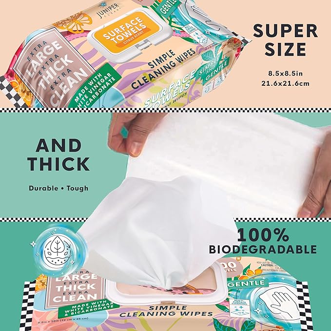 Single Surface Cleaning Wipes Bleach Free, Thick & Large Dispose, All-Purpose Cleaner for Bathroom, Kitchen, Office, 100 Count Soft Flow, Biodegradable, Citrus Scent