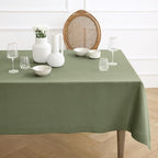 Solino Home Linen Square Tablecloth 52 x 52 Inch - 100% Pure Linen Oil Green Table Throw - Fete, Machine Washable Table Cloth for Christmas, New Year