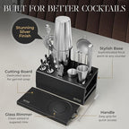 Mixology Bartender Kit -15Pcs Bar Set Cocktail Shaker Set w Black Bar Cart Accessories Stand - Shakers Bartending Silver Tools, 24oz Shaker, 17 Recipe Cards, Martini Barware