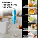 Bean Envy Milk Frother, Coffee Stirrers, Frother Wand, Milk Frother Handheld, Frother with stand, Hand Blender for Coffee, Lattes, Cappuccino, Matcha and Hot Chocolate – Kitchen Gifts - Light Blue