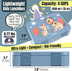 BEARFOOT Kids Lunch Box with Compartments – Compact & Lightweight | Leak-Proof, BPA-Free, Dishwasher & Microwave Safe | Hand-Drawn Design for Preschool, School, Travel (Dog & Cat Blue, 4 Cups)