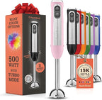 Powerful Immersion Blender, Electric Hand Blender 500 Watt with Turbo Mode, Detachable Base. Handheld Kitchen Blender Stick for Soup, Smoothie, Puree, Baby Food, 304 Stainless Steel Blades (Pink)