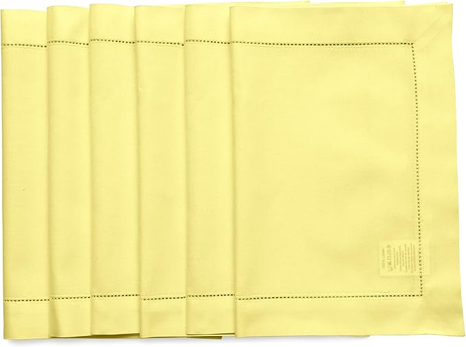 Solino Home Yellow Placemats Set of 6 - Cotton Linen Hemstitch Placemats 14 x 19 Inch