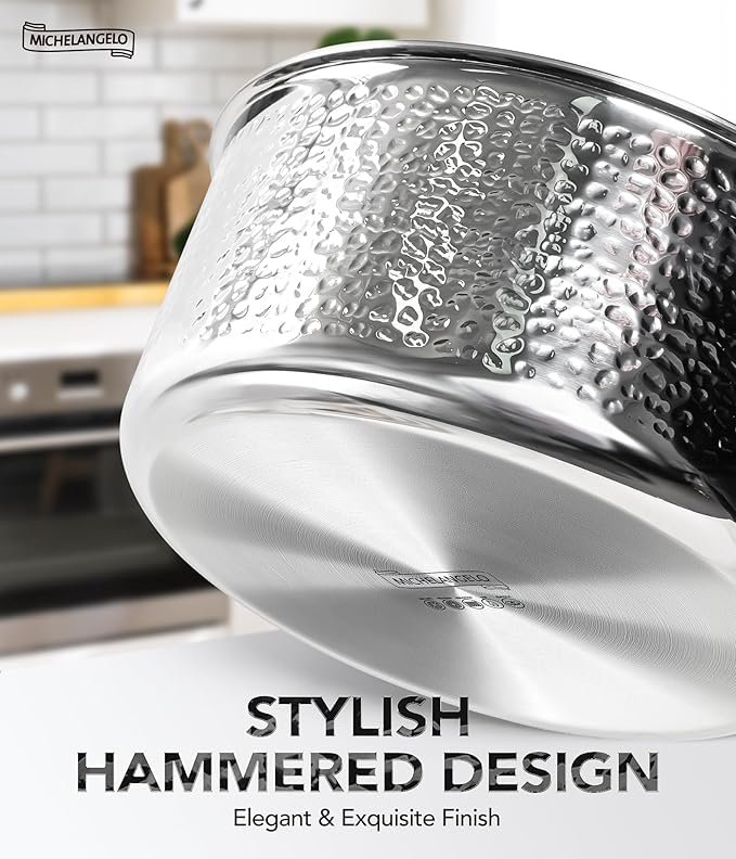 Michelangelo Triply Stainless Steel Saucepan Set, Luxury Hammered Stainless Steel Sauce Pans with Golden Handle, Premium Sauce Pot Set, Induction Compatible