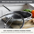 GreenPan Spectra 12" Wok Pan with Lid, Hybrid Tri-Ply Stainless Steel, PFAS-Free Ceramic Nonstick Textured Cooking Surface, Induction Cookware, Diswasher Safe, Oven & Broiler Temp to 850˚F