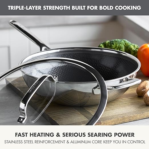 GreenPan Spectra 12" Wok Pan with Lid, Hybrid Tri-Ply Stainless Steel, PFAS-Free Ceramic Nonstick Textured Cooking Surface, Induction Cookware, Diswasher Safe, Oven & Broiler Temp to 850˚F