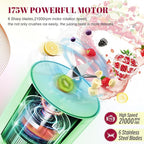 Portable 14OZ Juicer， High-Powered at 175W for Smoothies, Ice Blending, Juicing, and Food Processing ， Compact, Convenient, and Versatile (Green)