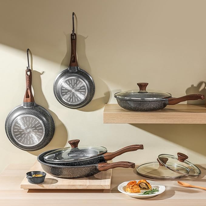 SENSARTE Nonstick Frying Pan Skillet, Swiss Granite Coating Omelette Pan, Healthy Stone Cookware Chef's Pan, PFOA Free (8/9.5/10/11/12.5 Inch) (10 Inch) (Pack of 2)