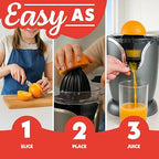 Gourmia Automatic Citrus Juicer - 17 oz Capacity, One-Touch Operation, Universal Cone, Anti-Drip Spout, Dishwasher-Safe Accessories, Compact Quiet 60W Motor