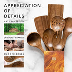 Wooden Spoons for Cooking, Nonstick Cooking Utensil Set with 7 Piece Acacia Wooden Spatulas and Spoons for Cooking, Terrific for Everyday Kitchen Tasks