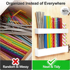 9.5” Large Acrylic Straw Holder for Cabinet Door, Reusable Adjustable Two-Part Straws Organizer with Ultra Sticky Adhesive Strips, 2026 Straw Storage for Kitchen Cupboard (White)