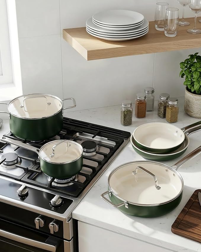 Pots and Pans Set - Nonstick Creamic Kitchen Cookware Sets Non Toxic Cookware Set With Dutch Oven, Frying Pan, Saucepan, Sauté Pan, Cooking Utensils Set, Pots and Pans for Cooking Set Gifts