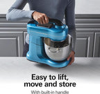 Hamilton Beach Electric Stand Mixer, 4 Quarts, Dough Hook, Flat Beater Attachments, Splash Guard, 7 Speeds with Whisk, Easy-Carry Top Handle, Blue