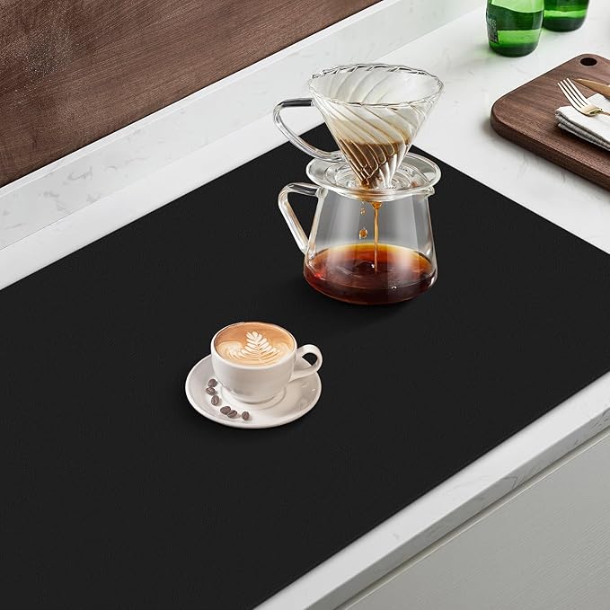 WISELIFE Coffee Mat Super Absorbent Dish Drying Mat Bar Accessories Match with Coffee Machine Large Drying Mats for Kitchen Counter 16" W x 24" L, Black