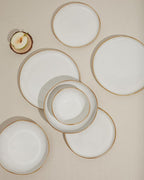 Pokini Dinnerware Set for 4, Ceramic Dish Set, Plate and Bowl Set, Microwave & Dishwasher Safe Dishware Set, Chip & Scratch Resistant Dinner Sets, Irregular Edge Design, White