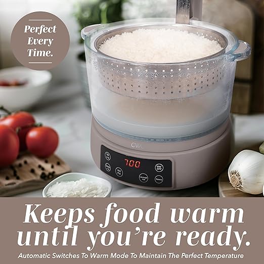 COOK WITH COLOR 3L Glass Mini Low Carb Rice Cooker – Holds 2 Cups Raw/Makes 6 Cups Cooked with Auto Lift Filter Basket, Hotpot & Steamer for Rice, Grains, Digital Panel with Keep Warm, Goat/Mink