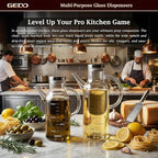 GEDO Borosilicate Glass Oil Dispenser, Eagle Beak Drip-Free Spout with Airtight Stainless Steel Lid, Measurement Markings & Ergonomic Handle, Multi-Purpose for Kitchen & Outdoor Picnic (0.58QT/550ml)