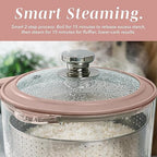 COOK WITH COLOR 3L Glass Mini Low Carb Rice Cooker – Holds 2 Cups Raw/Makes 6 Cups Cooked with Auto Lift Filter Basket, Hotpot & Steamer for Rice, Grains, Digital Panel with Keep Warm, Dusty Rose