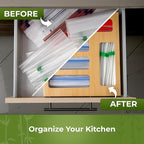 Kitchen Drawer Organizer, 9 in 1 Sandwich Storage Bag Organizer & Foil Wrap Dispenser - Fits Gallon, Quart, Snack - Plastic Bag Storage for Kitchen Organization [Measure Your Drawer Before Ordering]