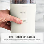 Martha Stewart Electric Coffee & Spice Grinder, Dual 2.5oz Removable Bowls, Storage Lids, Stainless Steel Blades, One Touch Pulse Control, 2-in-1 Compact, Beans & Spices, Herbs & Nuts, Linen White