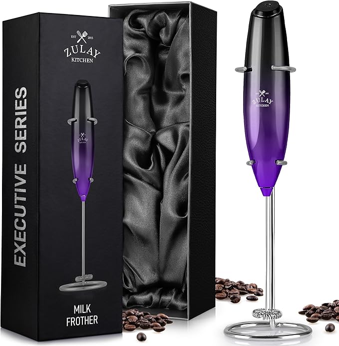 Zulay Kitchen Executive Series Luxury Gift Milk Frother – Handheld Electric Foam Maker for Coffee, Lattes & Hot Chocolate – Deluxe Finish, Great Gift for Coffee Lovers