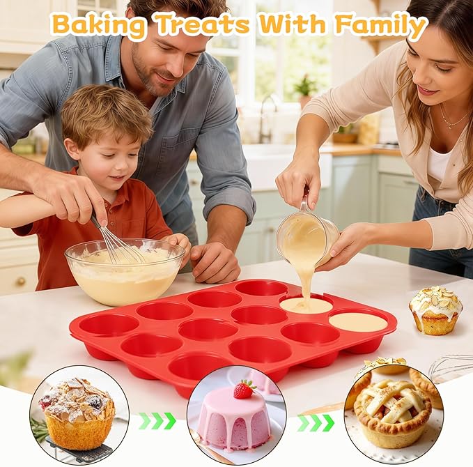 Silicone Muffin Pan, Mini Muffin Pan, Regular 12 Cups and Mini 24 Cups Cupcake Tin Set of 2 for Baking Egg Bites