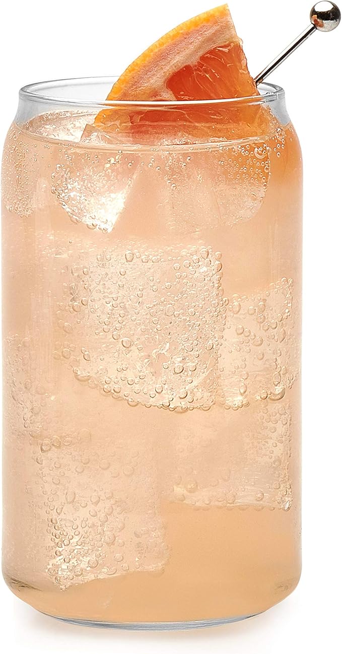 Libbey Classic Can Tumbler Glasses Set of 4, Clear Kitchen Glassware Sets for Beverages and Cocktails, Lead-Free, Cute Drinking Glasses, 16-Ounce