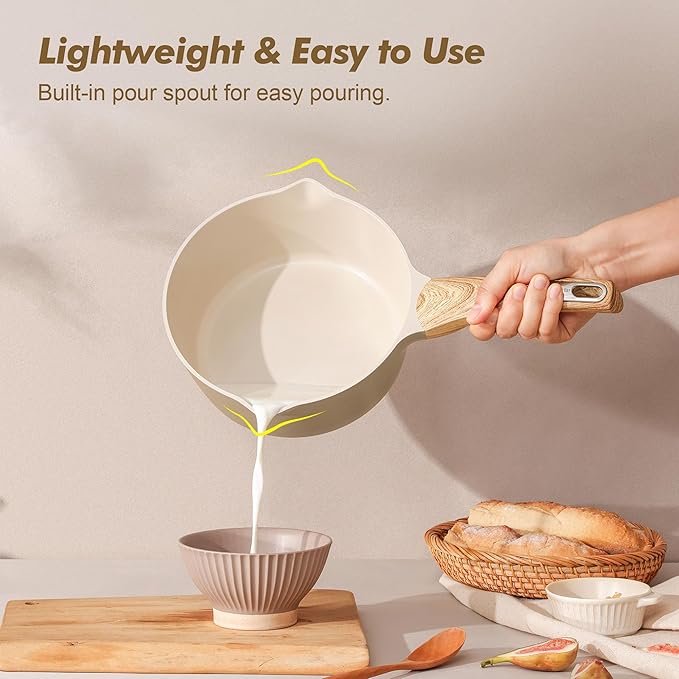 SENSARTE 1.5 & 2.5 Quart Ceramic Sauce Pan Sets with Lid, Cooking Pots Set, Nonstick Saucepan Set with Pour Spout, Small Kitchen Pot, Non toxic Saucepot, Induction Comptable, PFOA PTFE PFAS Free
