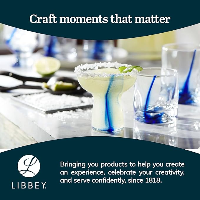 Libbey Blue Ribbon 16 Piece Tumbler and Rocks Glass Set, Infused Blue Ribbon Drinkware Glasses Set, Artisan Inspired Four-Dimple Shaped Rock Glasses, Dishwasher Safe Tumbler Glasses Set