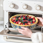 HENXFEN LEAD Ceramic Pie Dish, 10 Inch Round Pie Pan, Oven Safe Pie Plate for Apple Pie, Quiche & Tart, Boho Style Baking Dish