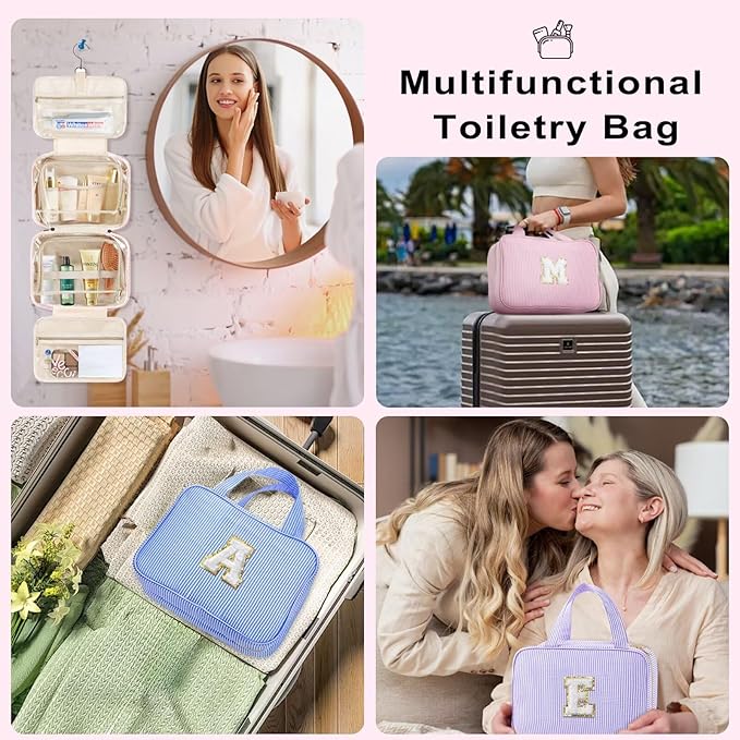 TOPEAST Travel Toiletry Bag for Women - Hanging Toiletry Bag Makeup Bag, Portable Toiletries Cosmetic Bag, Airplane Travel Essentials - Letter V, Purple