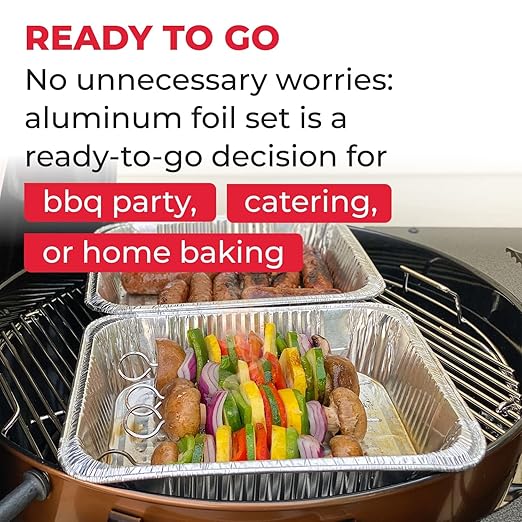 IDL Packaging Aluminum Foil Pans with Lids, Shallow - 15 pc Chafing Dish Set - 5 Full Size and 10 Half Size Steam Table Pans + Lids - Disposable Cookware for Catering, Buffet, Party, BBQ