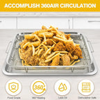 Extra Large Air Fryer Basket for Oven 18 x 12 Inch Stainless Steel, Oven Air Fryer Basket and Tray Set with 30 PCS Parchment Papers, Bacon Cooker Broiler Pan for Oven, Bakeware Sets Oven Rack-2 Piece
