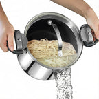 GOTHAM STEEL 8 Qt Nonstick Pasta Pot with Strainer Lid, Stainless Steel Stock Pot, Twist & Lock Handles, 2 Strainer Sizes, PFOA Free, for Soup & Spaghetti, Induction Ready, Oven & Dishwasher Safe
