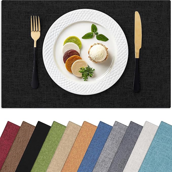 Homaxy Cloths Placemats for Dining Table Set of 4, Heat Resistant Washable Cotton Linen Blend Table Mats, Easy to Clean Place Mats for Indoor Outdoor Party Kitchen Decoration, 13" x 19", Black